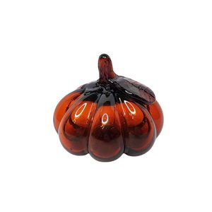 Gorgeous Dark Orange Hand Blown Transparent Pumpkin Glass Paperweight